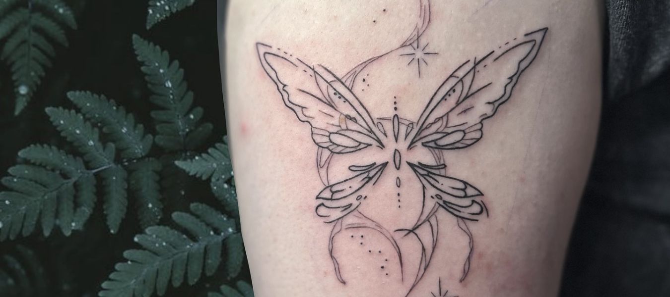 Butterfly Tattoo on arm by Isabella Roberts at Legendary Tattoos in Las Vegas, Nevada.