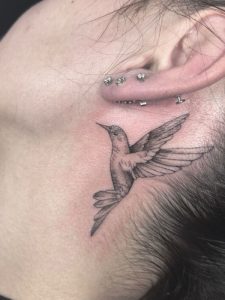 Humming Bird Fine Line Black & White Tattoo By Legendary Tattoo Artists