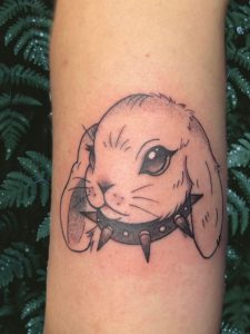 Bunny In Spiked Collar Black & White Tattoo By Legendary Tattoo Artists